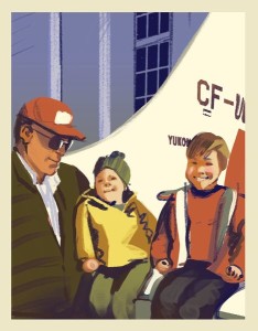 Al Leduc con suo padre e sua sorella. Sullo sfondo il loro velivolo. Una sintesi perfetta di Yukon Airways. (credit: BGG)